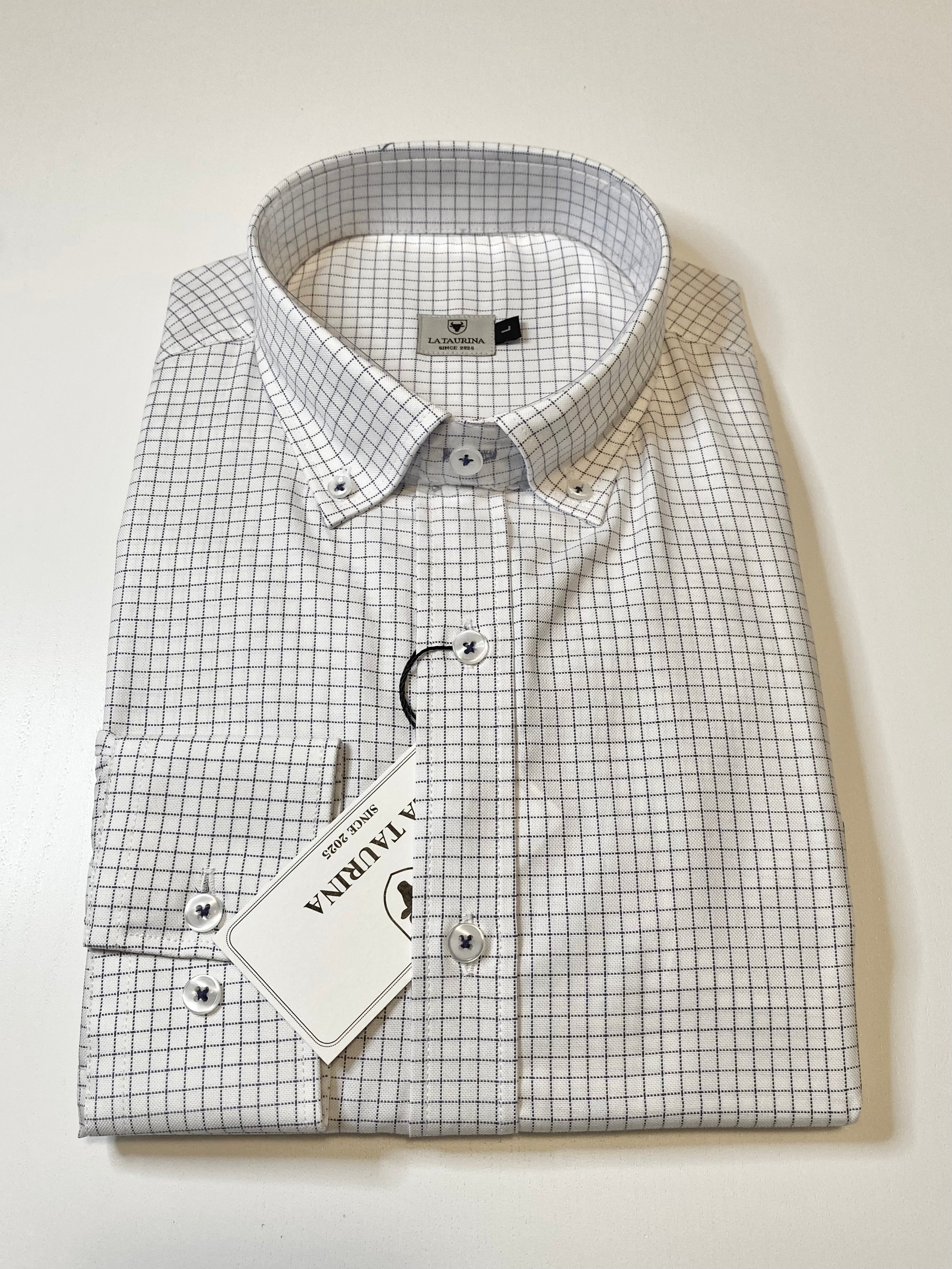 Camisa Oxford Cuadros Medianos Punteados Azul Marino