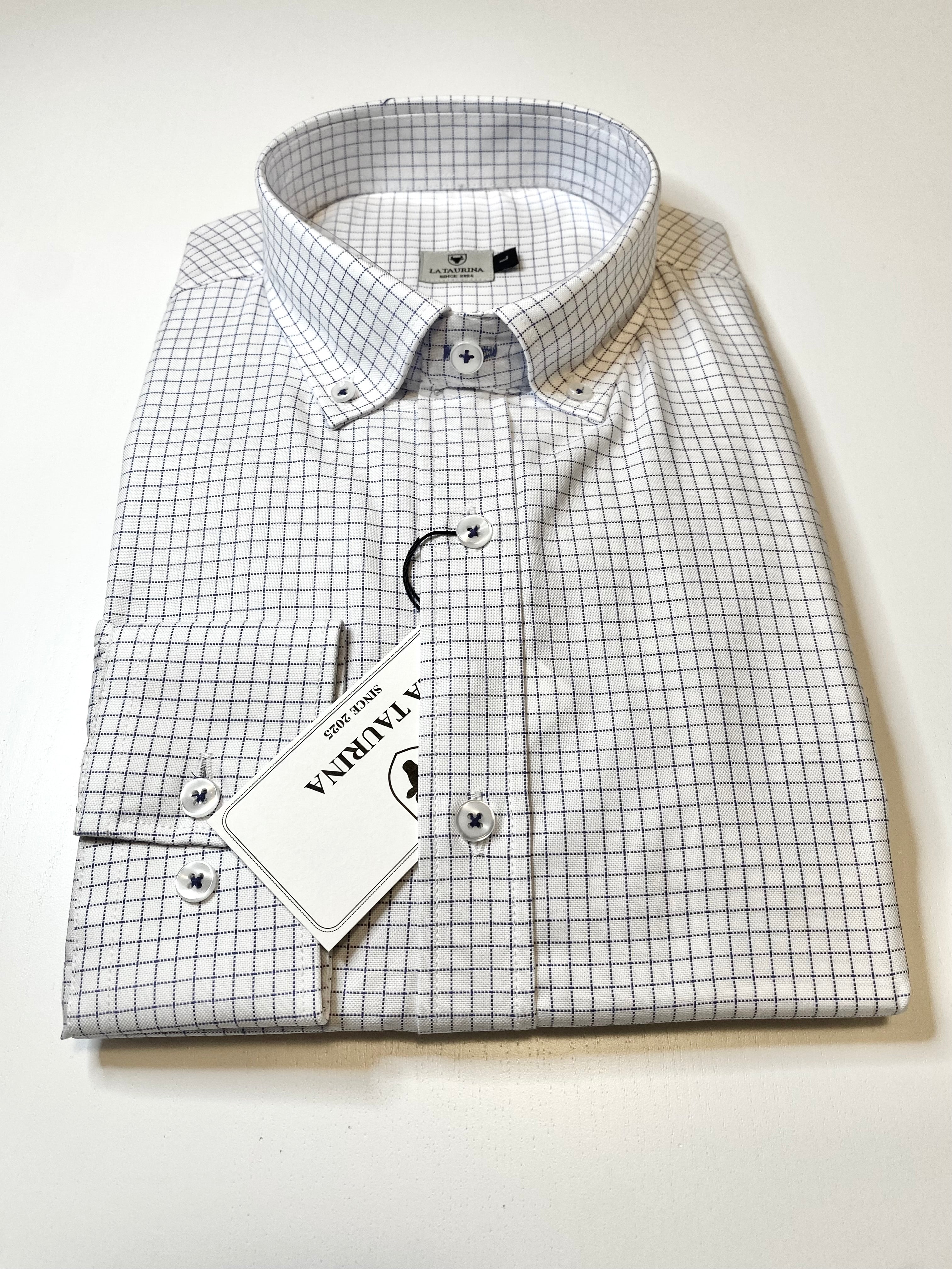 Camisa Oxford Cuadros Medianos Punteados Azul Marino