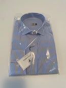 Camisa Blanca Rayas Azules Popelín Logo Rojo