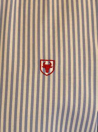 Camisa Blanca Rayas Azules Popelín Logo Rojo