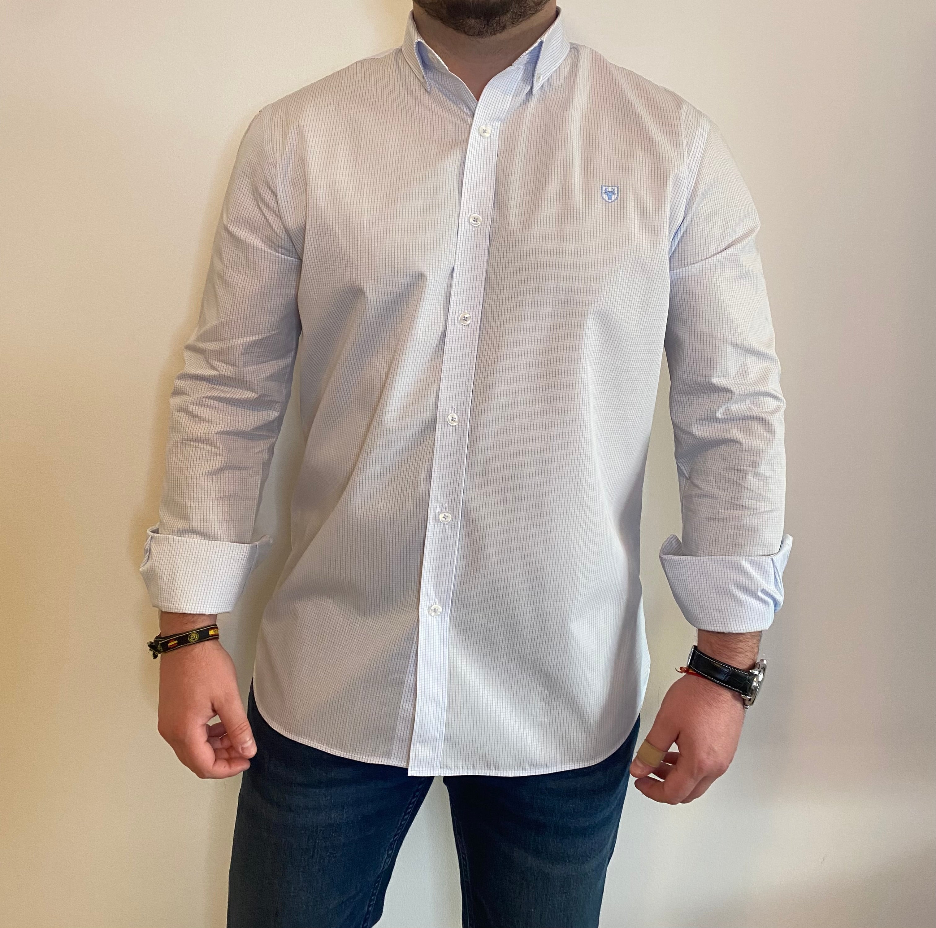 Camisa Oxford Cuadros Pequeños Azul