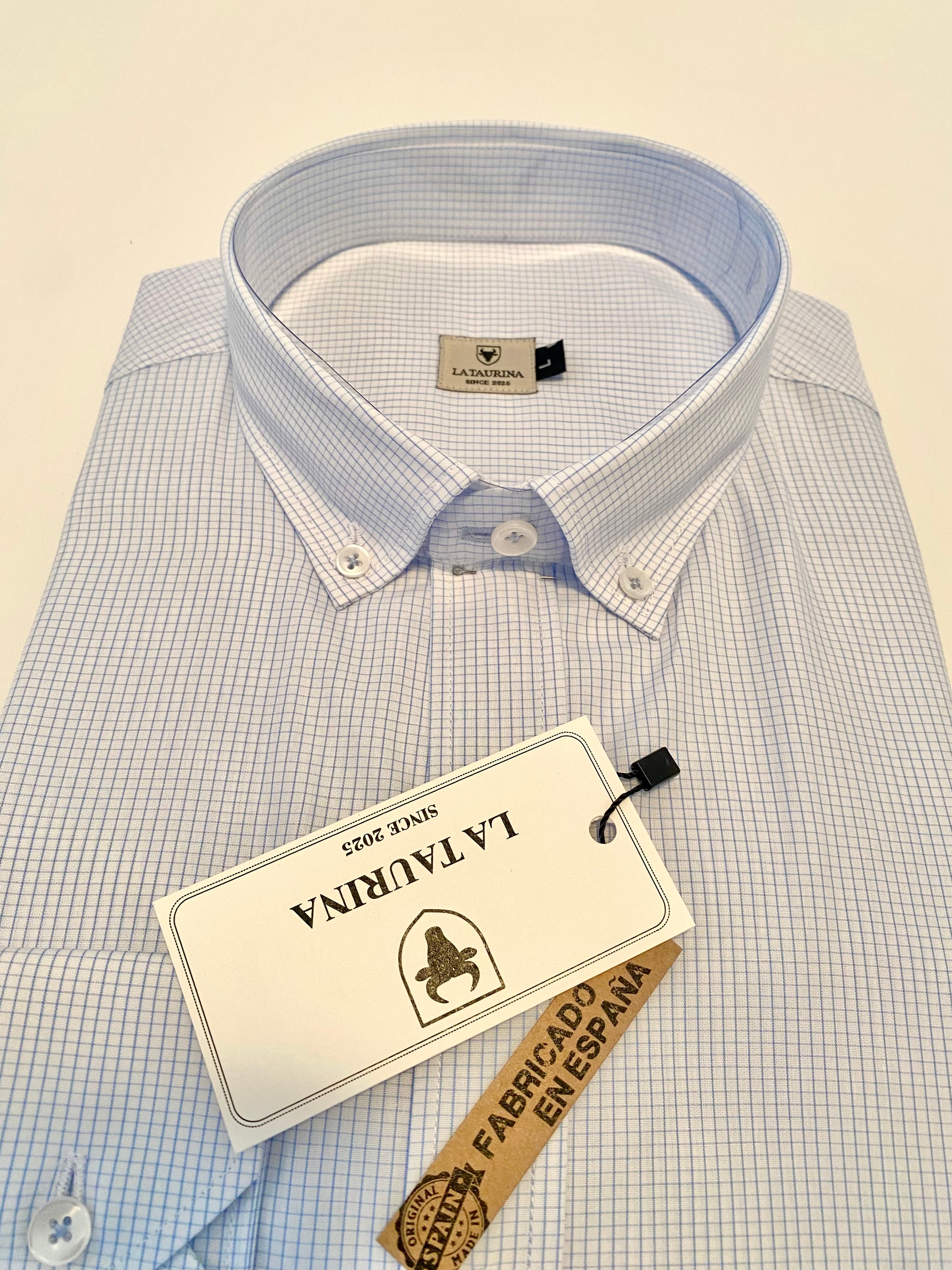 Camisa Oxford Cuadros Pequeños Azul