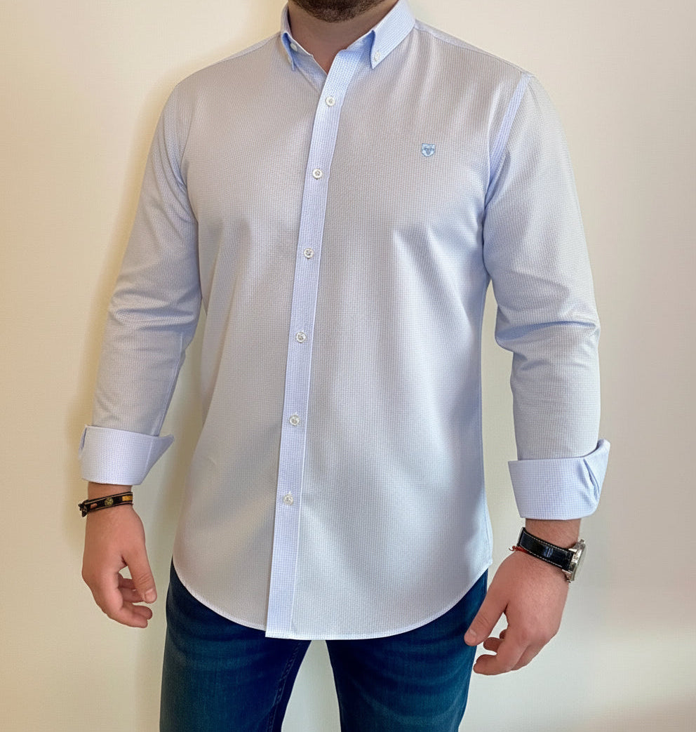 Camisa Oxford Cuadros Pequeños Azul