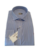 Camisa Blanca Rayas Azules Popelín Logo Rojo