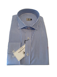 Camisa Blanca Rayas Azules Popelín Logo Rojo